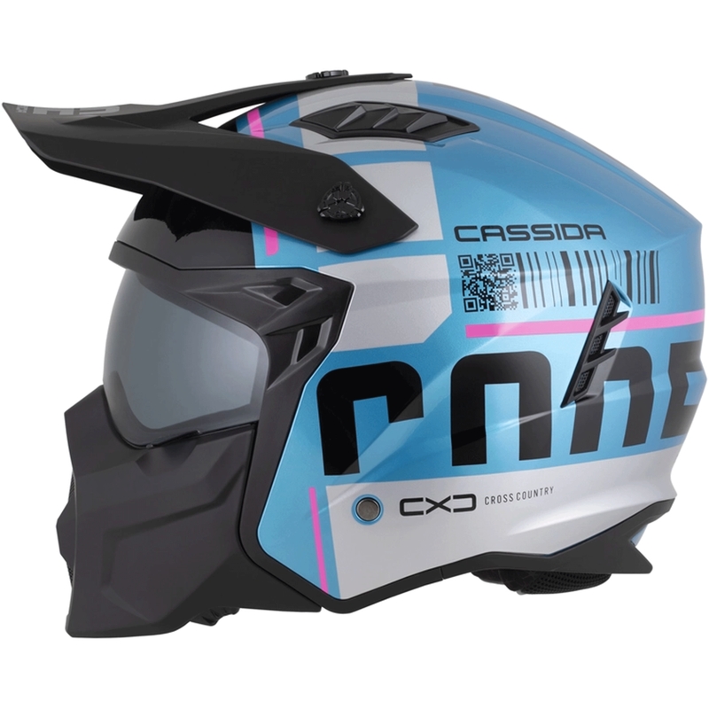 Modularer Motorradhelm Cassida Cross Country Code, Perlblau-Silber-Rosa-Schwarz