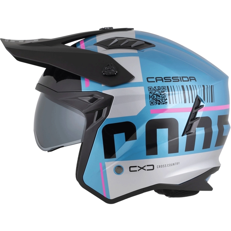 Modularer Motorradhelm Cassida Cross Country Code, Perlblau-Silber-Rosa-Schwarz
