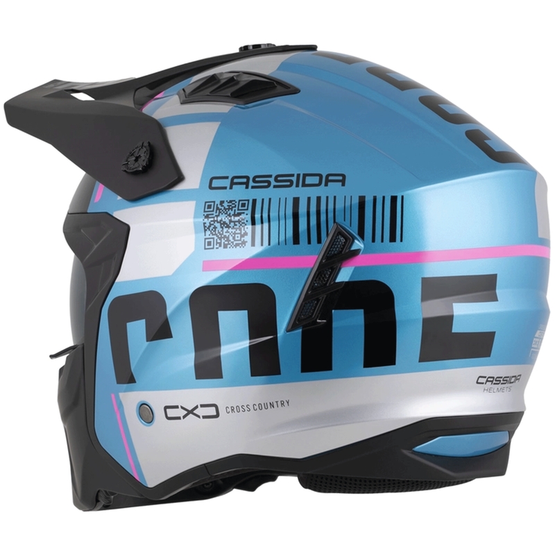 Modularer Motorradhelm Cassida Cross Country Code, Perlblau-Silber-Rosa-Schwarz