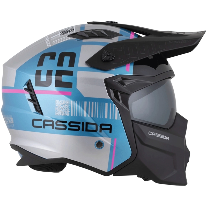 Modularer Motorradhelm Cassida Cross Country Code, Perlblau-Silber-Rosa-Schwarz