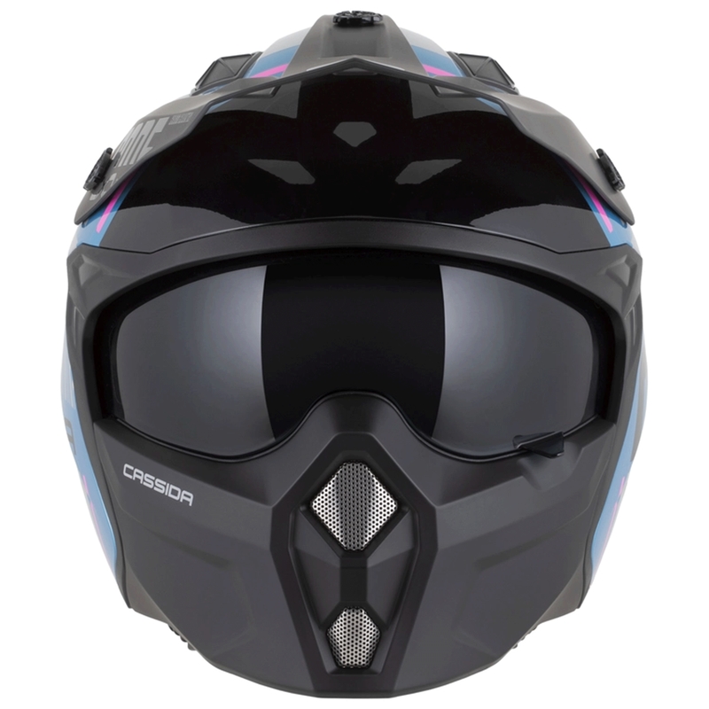 Modularer Motorradhelm Cassida Cross Country Code, Perlblau-Silber-Rosa-Schwarz