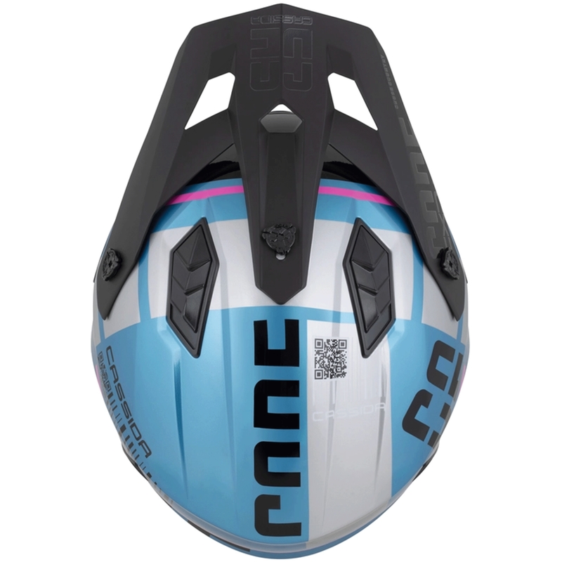 Modularer Motorradhelm Cassida Cross Country Code, Perlblau-Silber-Rosa-Schwarz