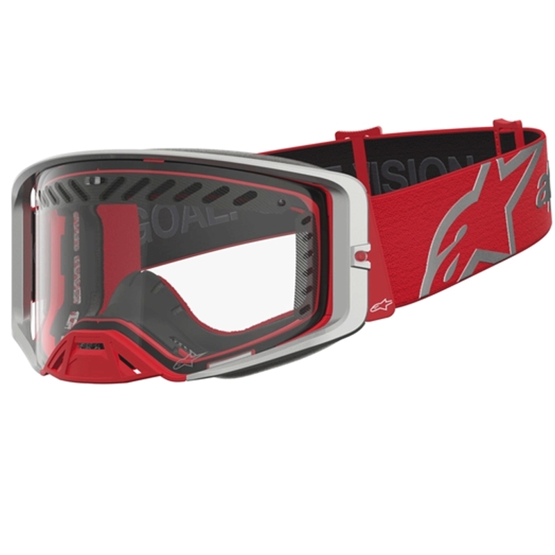 Alpinestars Supertech Dura Air Fluid Motocross-Brille in Rot-Silber mit klarem Plexiglas