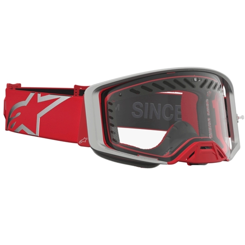 Alpinestars Supertech Dura Air Fluid Motocross-Brille in Rot-Silber mit klarem Plexiglas