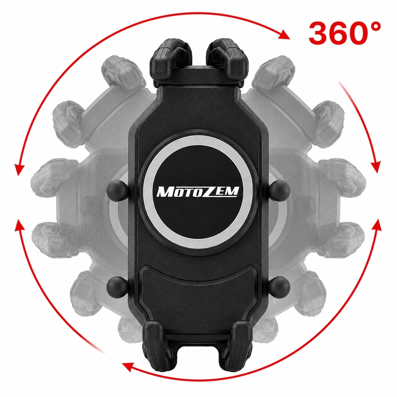 MotoZem Claw PRO Antivibrationshalterung mit kabellosem Ladegerät und USB-C-Anschluss, schwarz