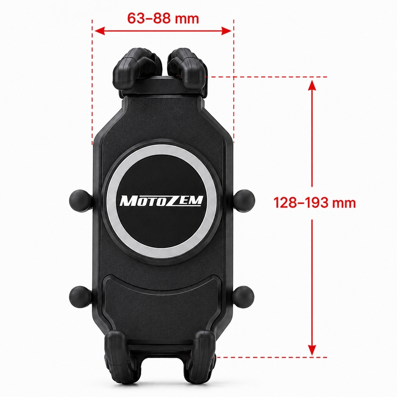 MotoZem Claw PRO Antivibrationshalterung mit kabellosem Ladegerät und USB-C-Anschluss, schwarz