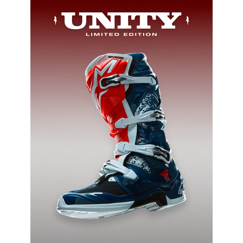 Alpinestars TECH 7 UNITY Motocross-Stiefel rot-weiß-blau
