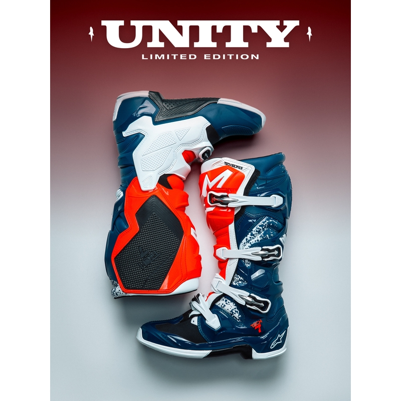 Alpinestars TECH 7 UNITY Motocross-Stiefel rot-weiß-blau