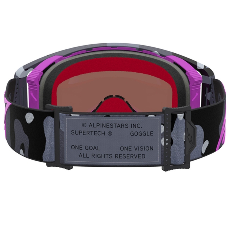 Alpinestars Supertech Lone Motocross-Brille in lila Camouflage mit verspiegeltem rosa Plexiglas