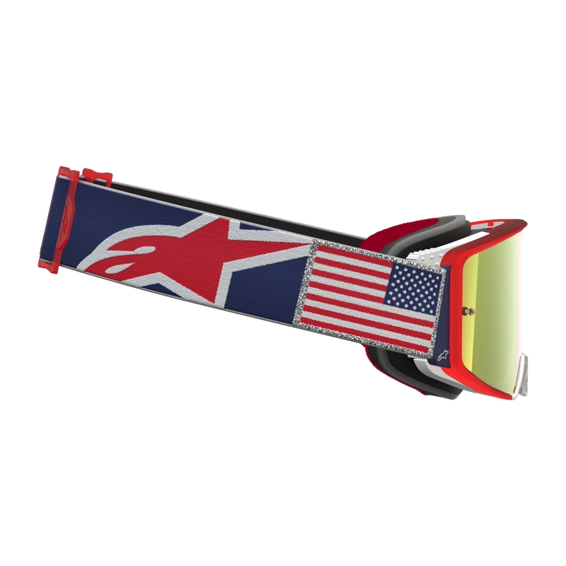 Alpinestars Supertech Fiftyfold Motocross-Brille blau-rot-weiß mit verspiegeltem rotem Plexiglas