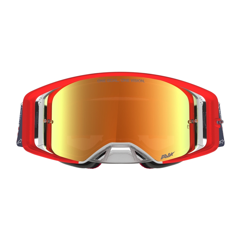 Alpinestars Supertech Fiftyfold Motocross-Brille blau-rot-weiß mit verspiegeltem rotem Plexiglas