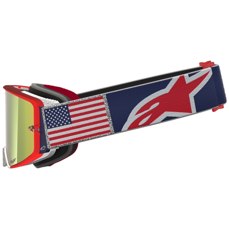 Alpinestars Supertech Fiftyfold Motocross-Brille blau-rot-weiß mit verspiegeltem rotem Plexiglas
