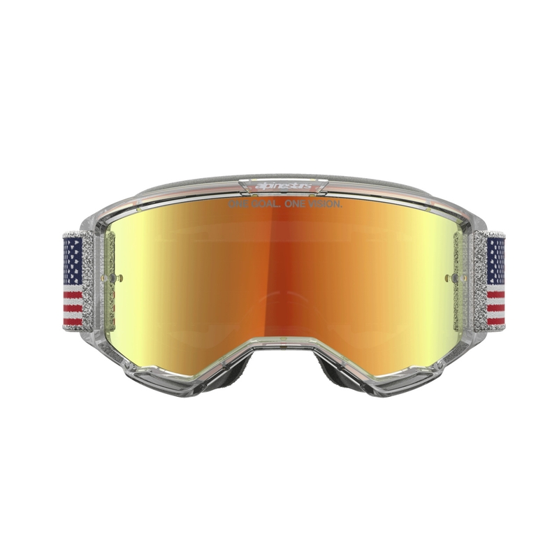 Alpinestars Vision 5 Fiftyfold Motocross-Brille in Blau-Rot-Weiß mit verspiegelten roten Gläsern