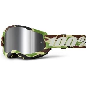 Motocrossbrille 100% STRATA 2 New War Camo grün (silbernes Plexiglas)
