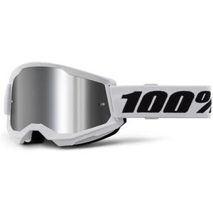 Motocrossbrille 100% STRATA 2 Neu weiß (silbernes Plexiglas)