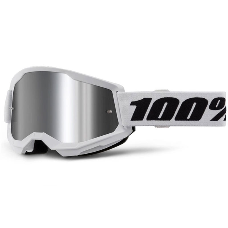 Motocrossbrille 100% STRATA 2 Neu weiß (silbernes Plexiglas)