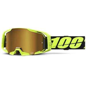 Motocross-Brille 100 % ARmatic Neongelb mit goldfarbenem echtem Plexiglas
