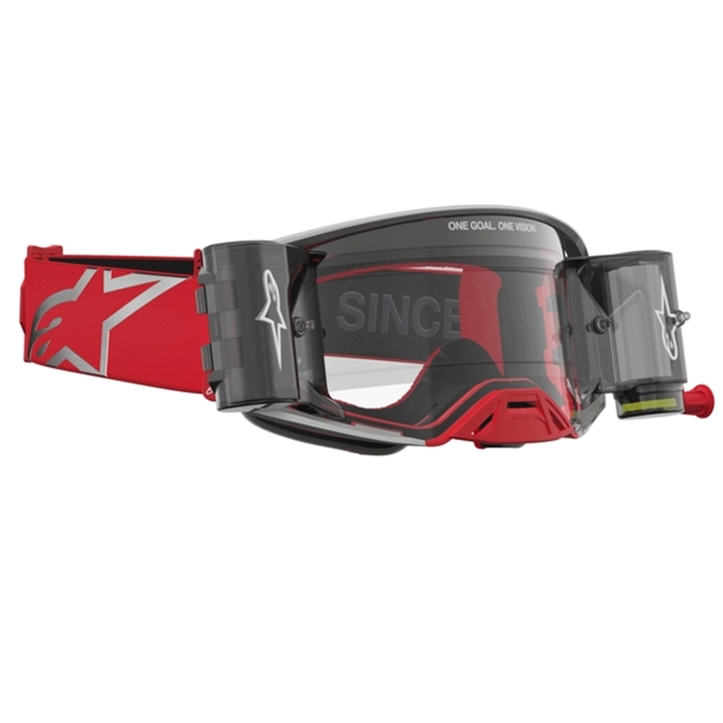 Alpinestars Supertech Firma rot-silberne Motocross-Brille mit klarem Plexiglas