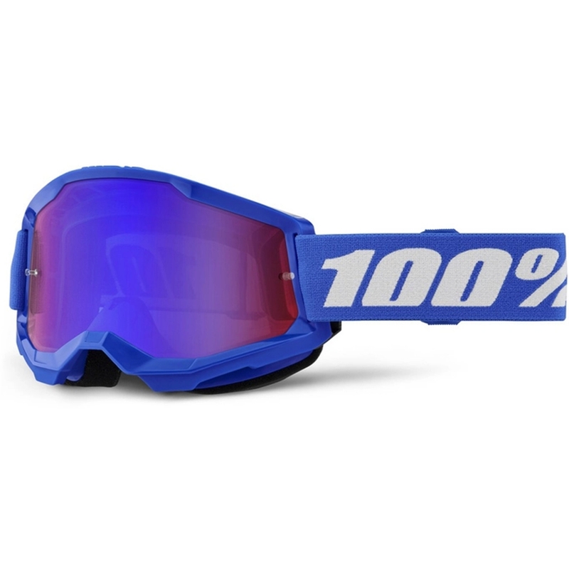 Kinder-Motocross-Brille, 100 % STRATA 2, blau-rot-blaues Plexiglas
