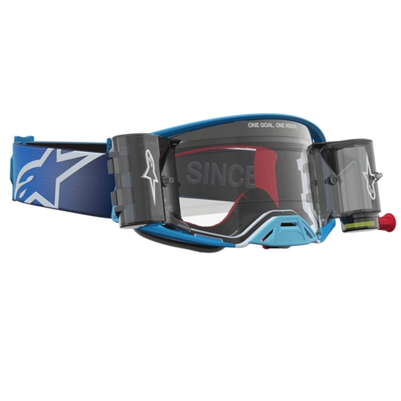 Alpinestars Supertech ROLL-OFF Motocross-Brille blau-silber mit klarem Plexiglas