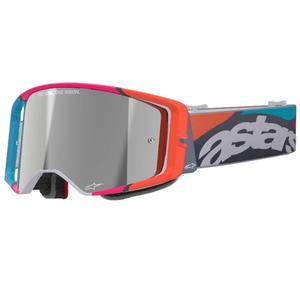 Motocross-Brille Alpinestars Supertech Stream grau-multicolor mit verspiegelten silbernen Gläsern