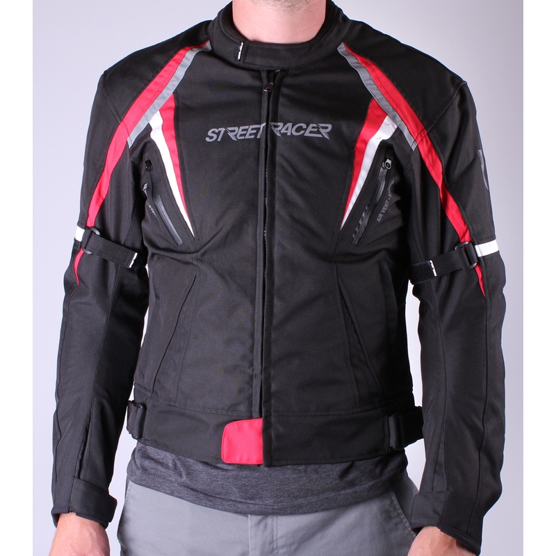 Street Racer Clasic Schwarz-Weiß-Rot Motorradjacke Ausverkauf