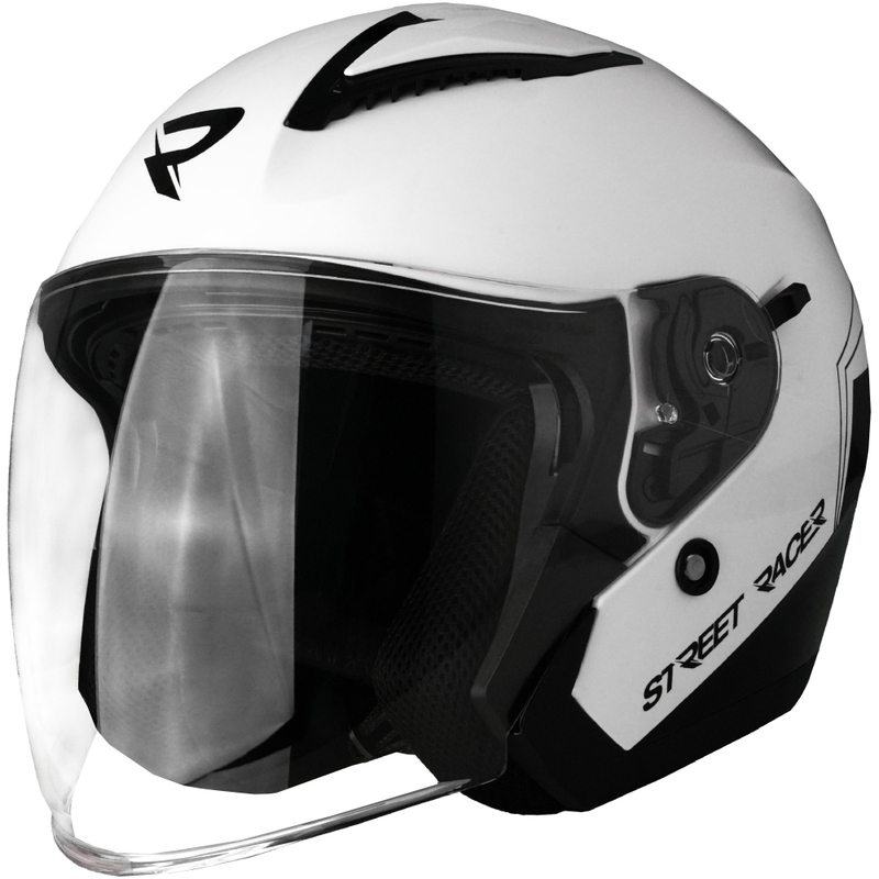 Offener Motorradhelm Street Racer Sonic, glänzend weiß-schwarz - II. Qualität