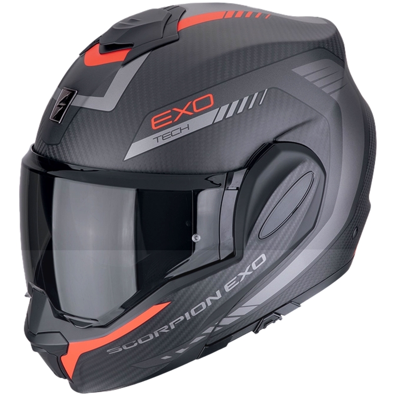 Klappbarer Motorradhelm Scorpion EXO-TECH EVO CARBON COSY mattschwarz-rot - II. Qualität