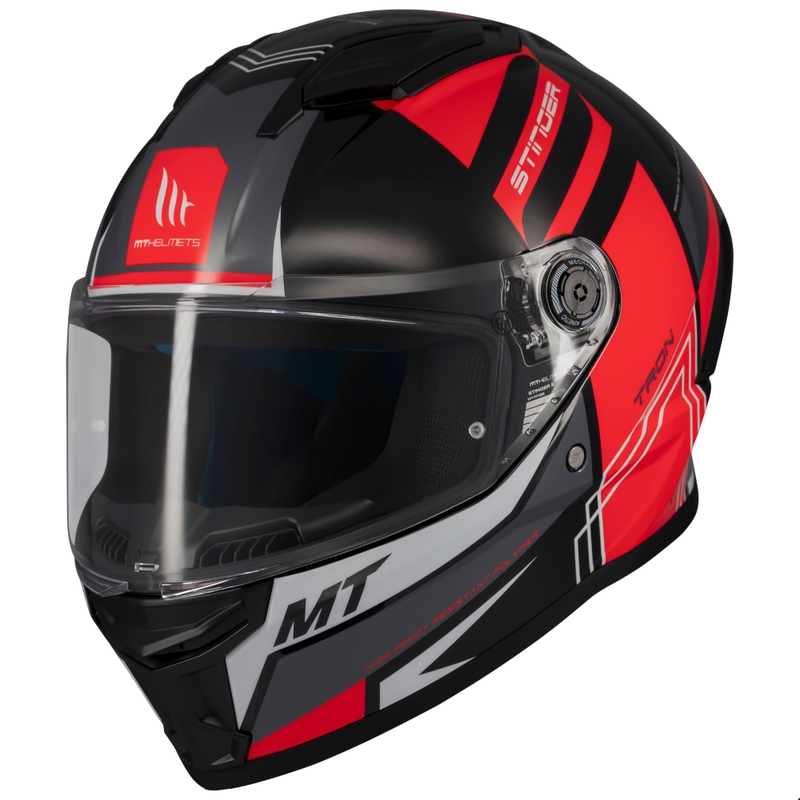 Integrierter Motorradhelm MT Stinger 2 Tron schwarz-rot-grau - II. Qualität