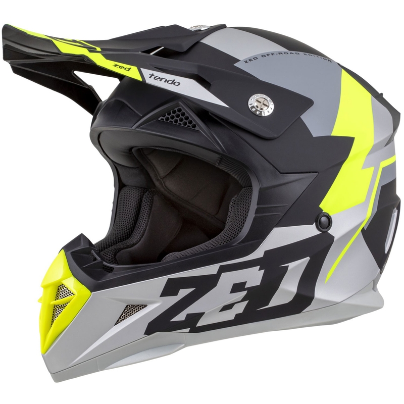 Kinder-Motocrosshelm ZED X1.9D TENDO mattschwarz-dunkelgrau-hellgrau-fluogelb - II. Qualität