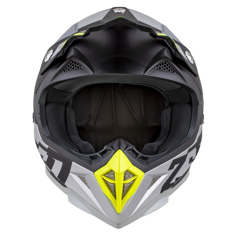 Kinder-Motocrosshelm ZED X1.9D TENDO mattschwarz-dunkelgrau-hellgrau-fluogelb - II. Qualität