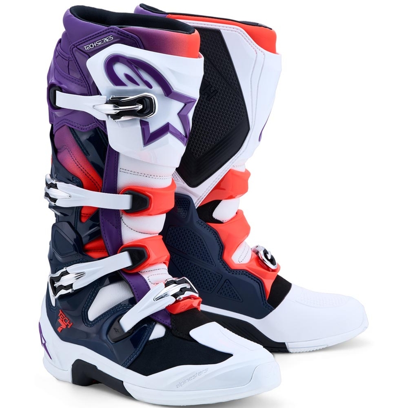 Alpinestars TECH 7 Motocross-Stiefel lila-weiß-dunkelblau-fluoreszierend rot