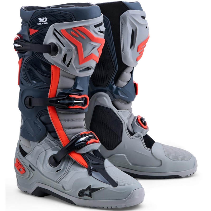 Alpinestars Tech 10 Enduro Motorradstiefel Grau-Dunkelgrau-Fluorot