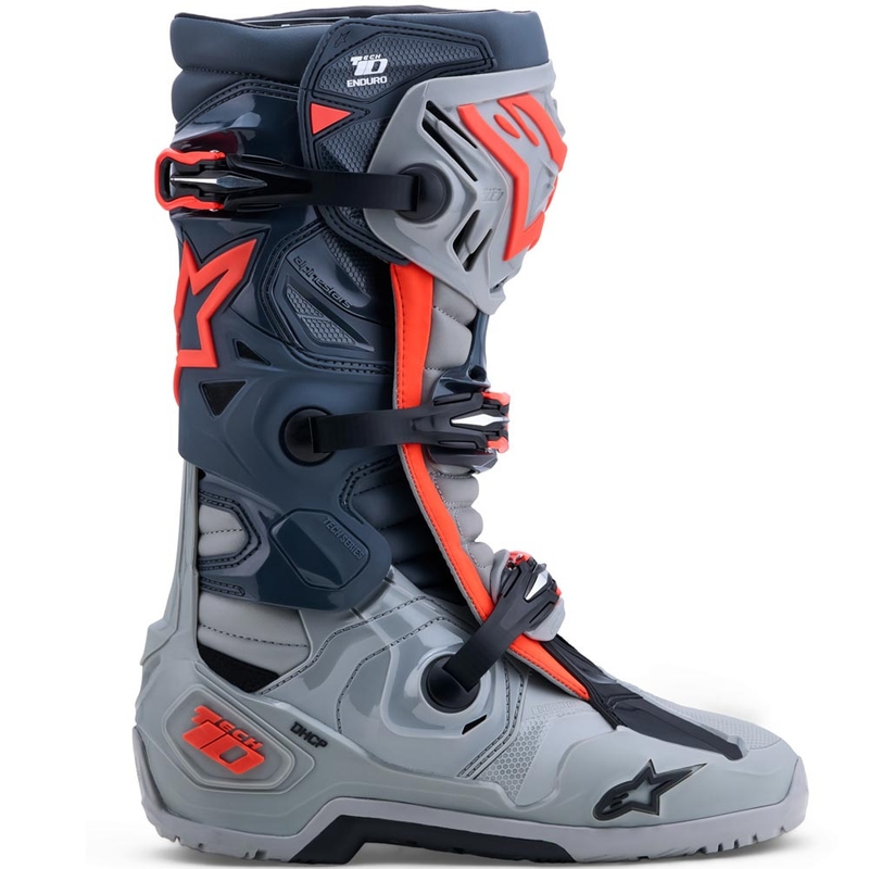Alpinestars Tech 10 Enduro Motorradstiefel Grau-Dunkelgrau-Fluorot