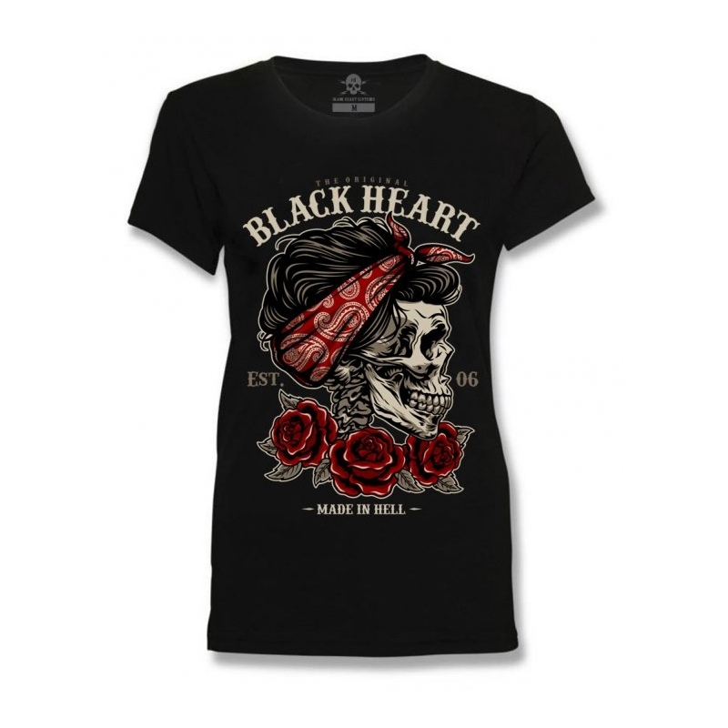 Frauen Schwarzes Herz Pin Up Totenkopf T-Shirt