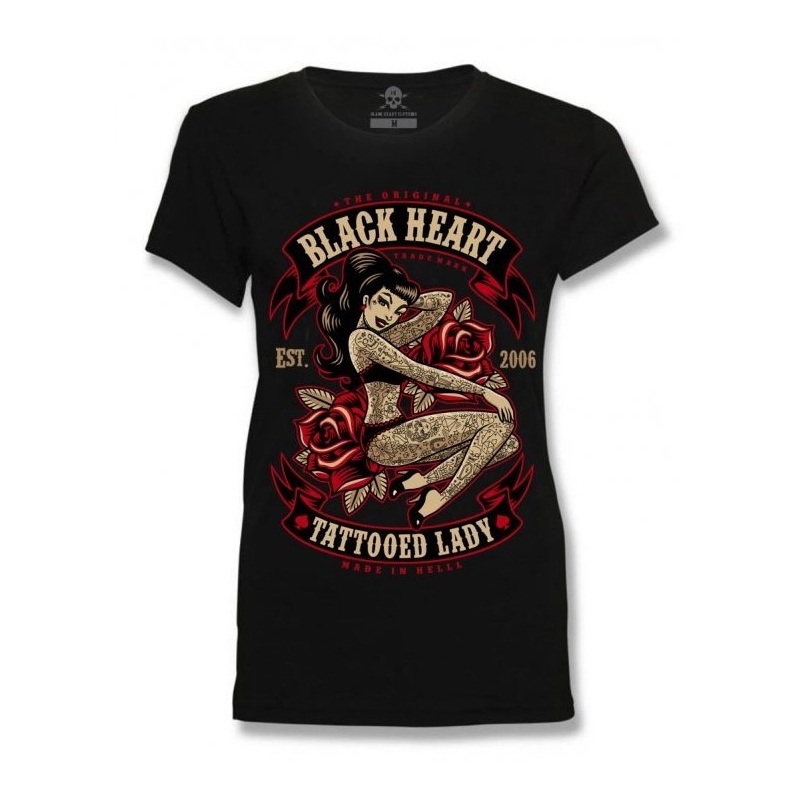 Frauen Schwarzes Herz Tattooed Lady T-Shirt