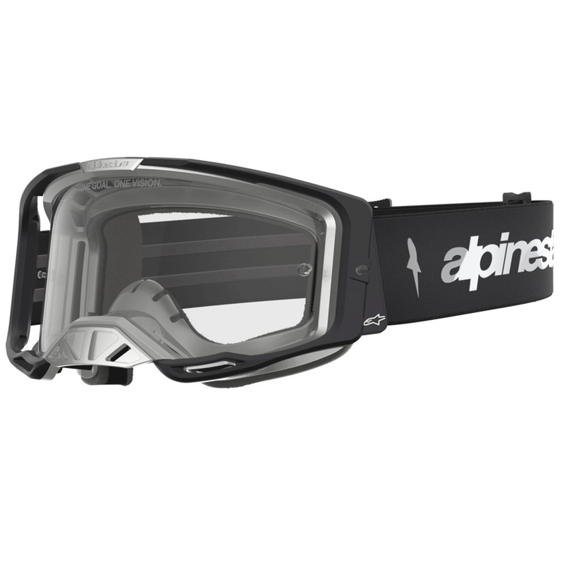 Alpinestars Vision 8 Amber Motocross-Brille, schwarz-silber mit klarem Plexiglas