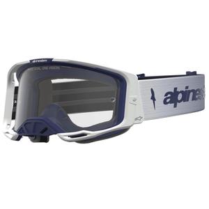 Alpinestars Vision 8 Amber blau-weiße Motocross-Brille mit klarem Plexiglas