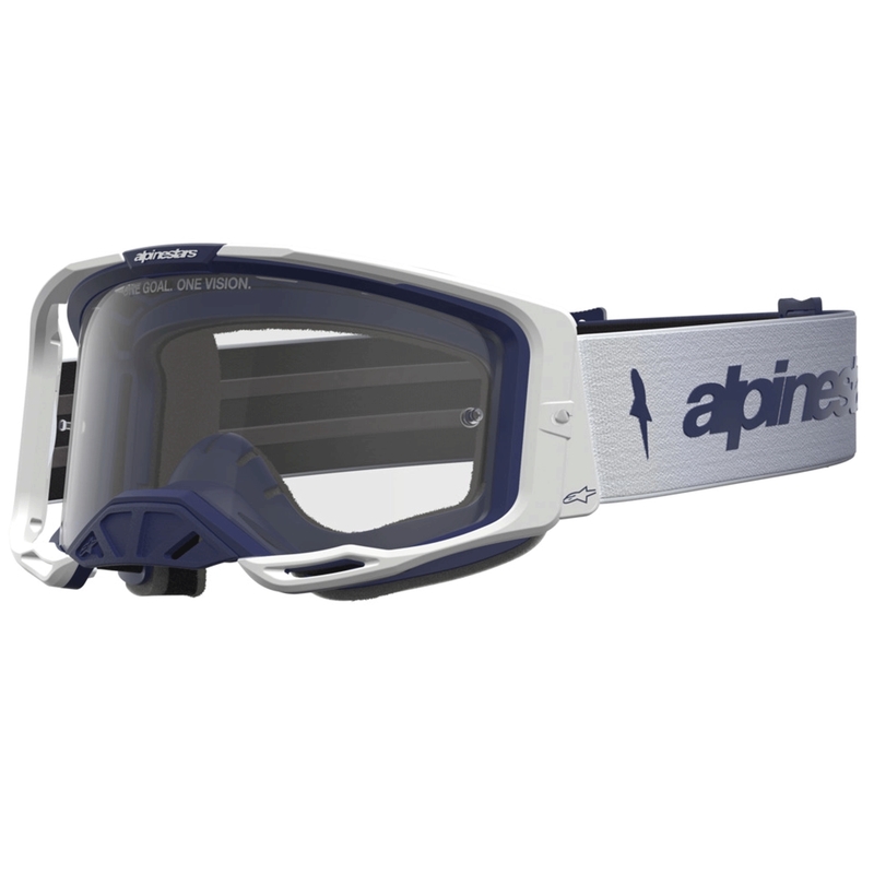 Alpinestars Vision 8 Amber blau-weiße Motocross-Brille mit klarem Plexiglas