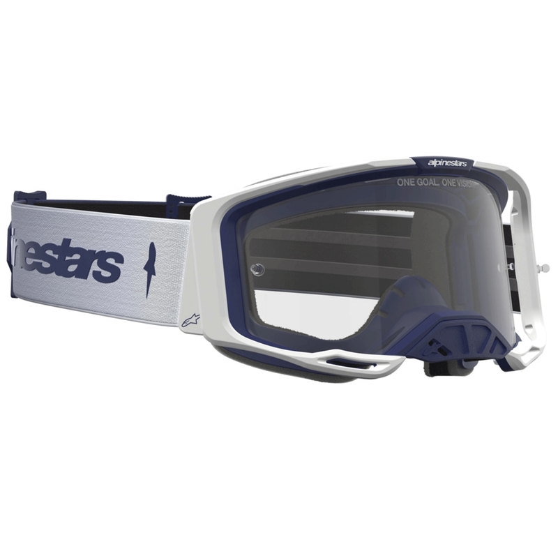 Alpinestars Vision 8 Amber blau-weiße Motocross-Brille mit klarem Plexiglas