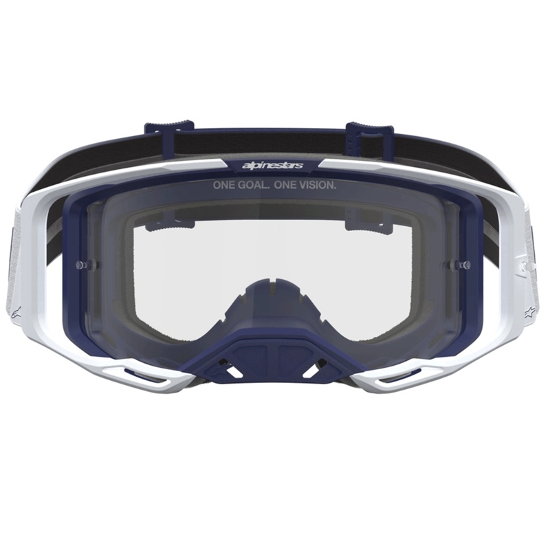 Alpinestars Vision 8 Amber blau-weiße Motocross-Brille mit klarem Plexiglas