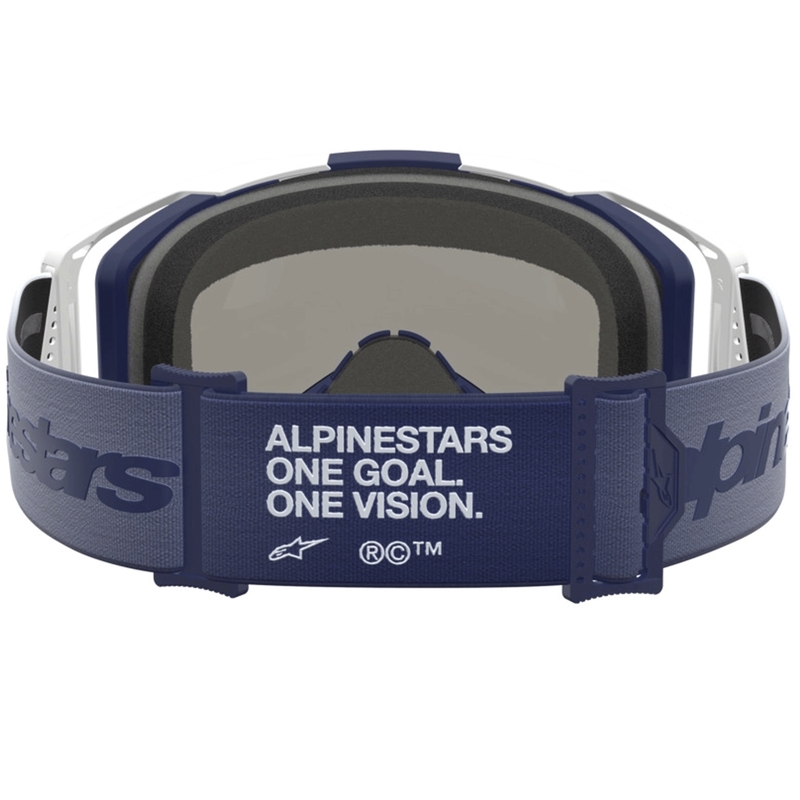 Alpinestars Vision 8 Amber blau-weiße Motocross-Brille mit klarem Plexiglas