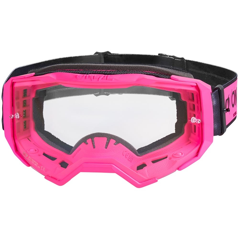 Motocross-Brille O'Neal B-22 Core, schwarz-pink mit klarem Plexiglas