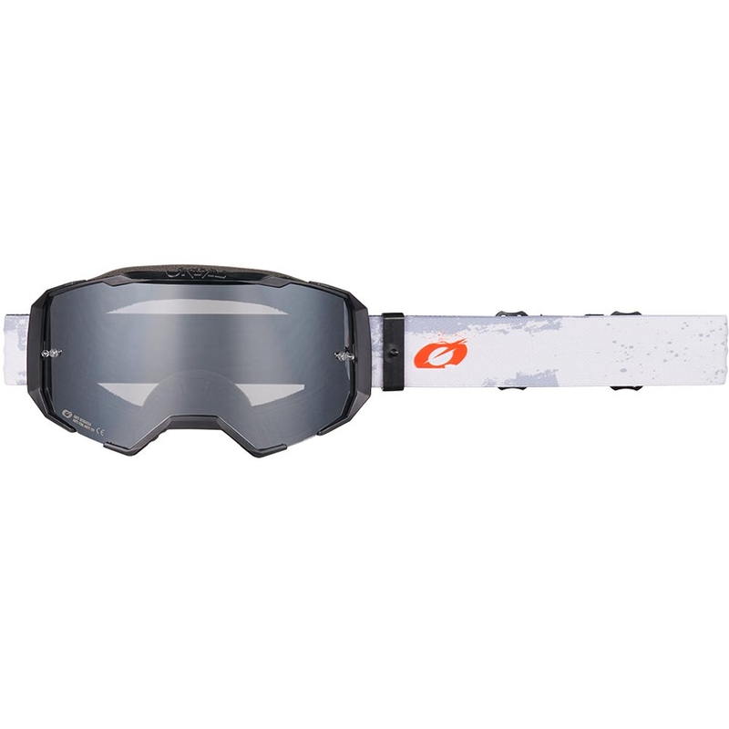 Motocross-Brille O'Neal B-22, Lackierung weiß-schwarz mit silbernem Plexiglas