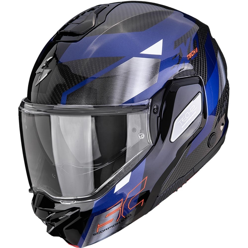 Scorpion EXO-TECH II Carbon Drift Klapphelm für Motorräder, schwarz-silber-blau