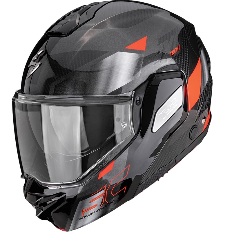 Scorpion EXO-TECH II Carbon Drift Klapphelm für Motorräder, schwarz-silber-rot