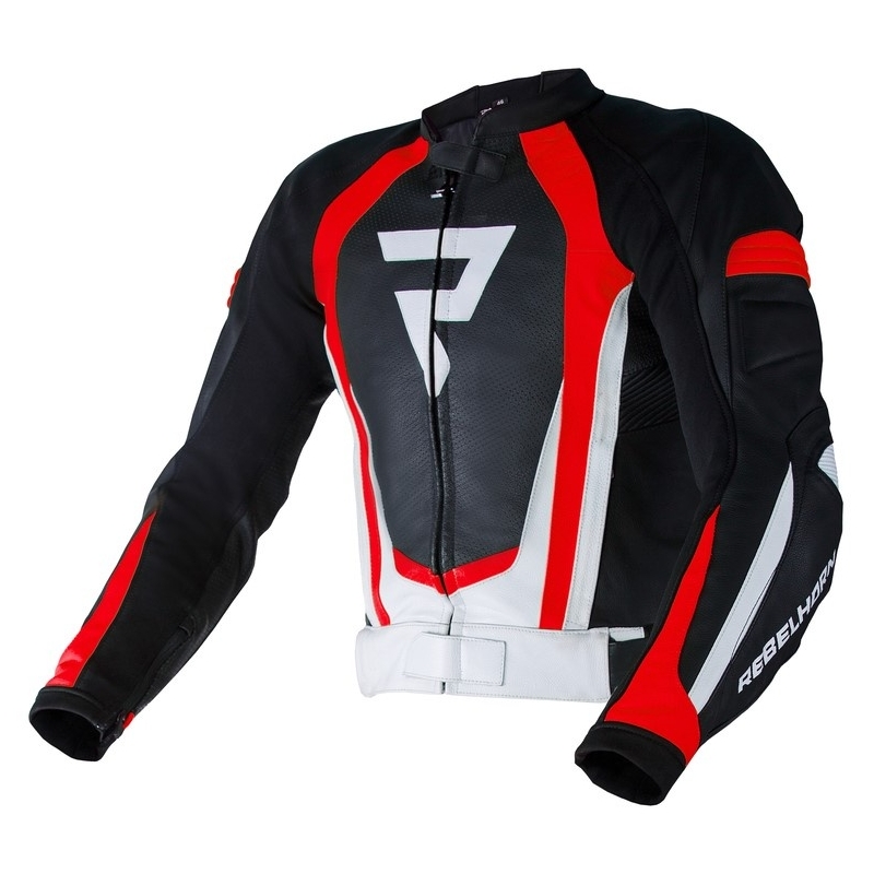 Rebelhorn Piston II PRO schwarz-weiß-fluorrote Motorradjacke Ausverkauf