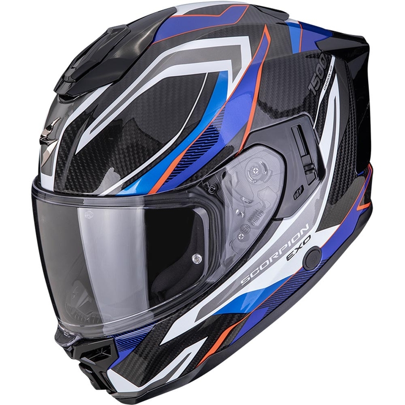 Scorpion EXO-1500 Carbon Air Hydro Integralhelm für Motorräder, schwarz-weiß-blau
