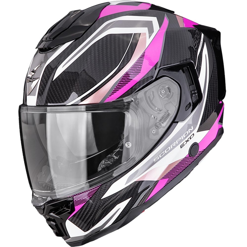 Scorpion EXO-1500 Carbon Air Hydro Integralhelm für Motorräder, schwarz-weiß-rosa