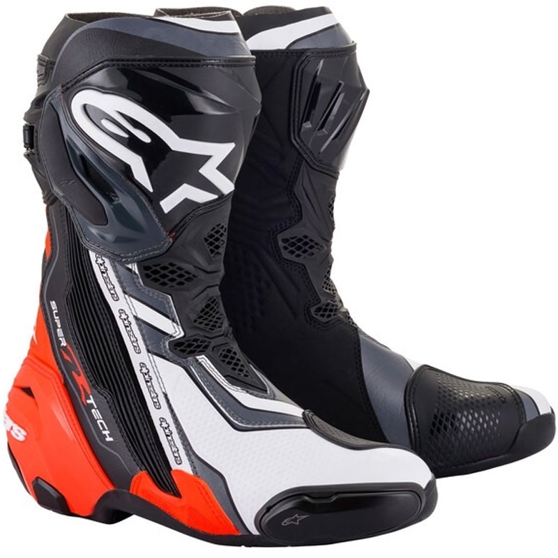 Alpinestars Supertech R Motorradstiefel schwarz-fluo rot-weiß-grau